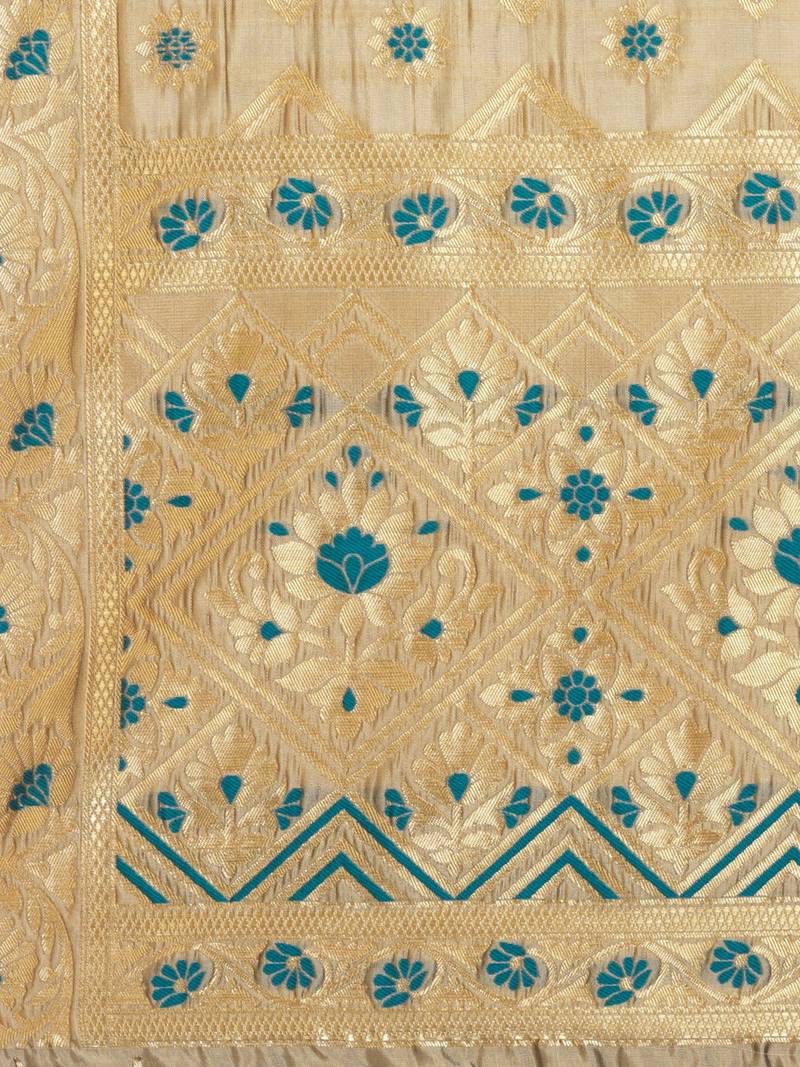 Beige Poly Silk Banarasi Womens Dupatta