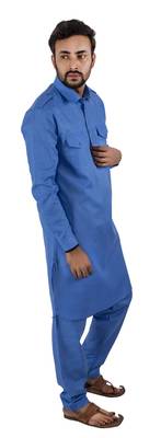 Blue plain cotton poly pathani-suits 3