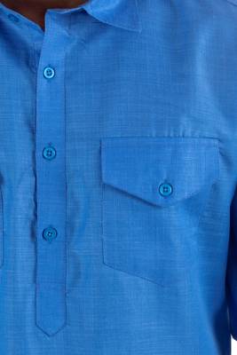 Blue plain cotton poly pathani-suits 4