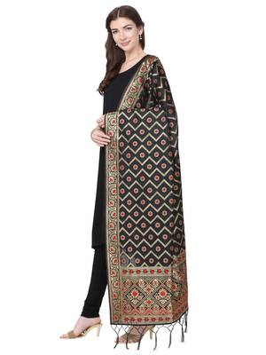 Black Poly Silk Banarasi Womens Dupatta 2