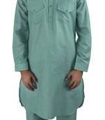 Green plain cotton poly pathani-suits