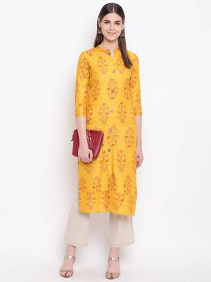 Yellow printed cotton kurti 1