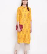 Yellow printed cotton kurti