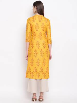 Yellow printed cotton kurti 2
