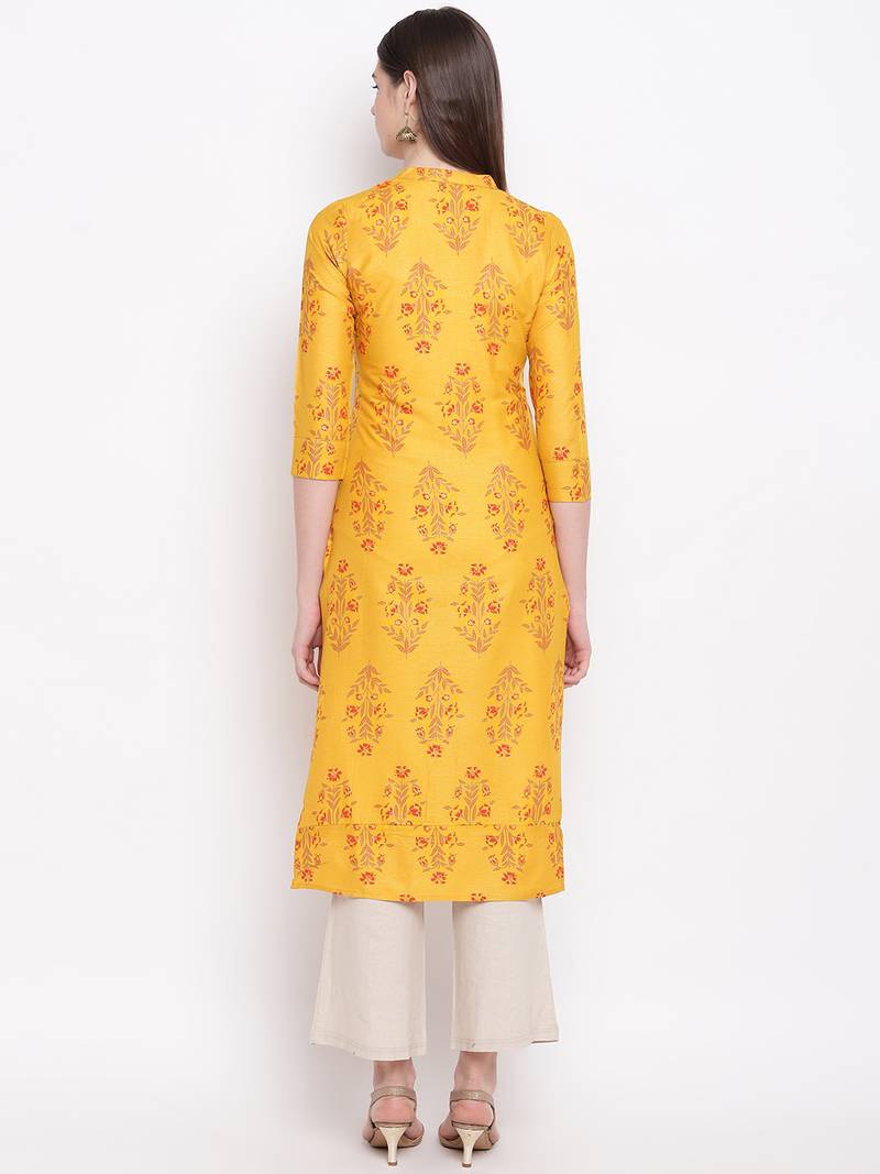Yellow printed cotton kurti