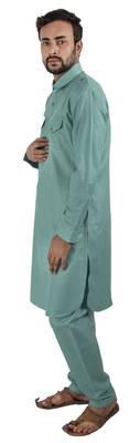 Green plain cotton poly pathani-suits 2