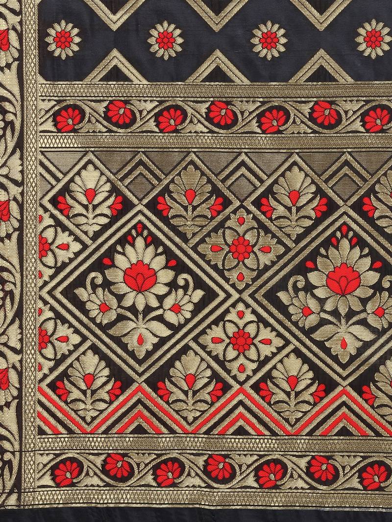 Black Poly Silk Banarasi Womens Dupatta