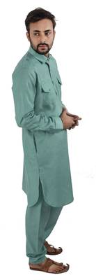 Green plain cotton poly pathani-suits 3