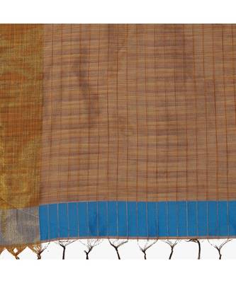 Blue & Brown Woven And Tassels Silk Blend Saree With Blouse 5