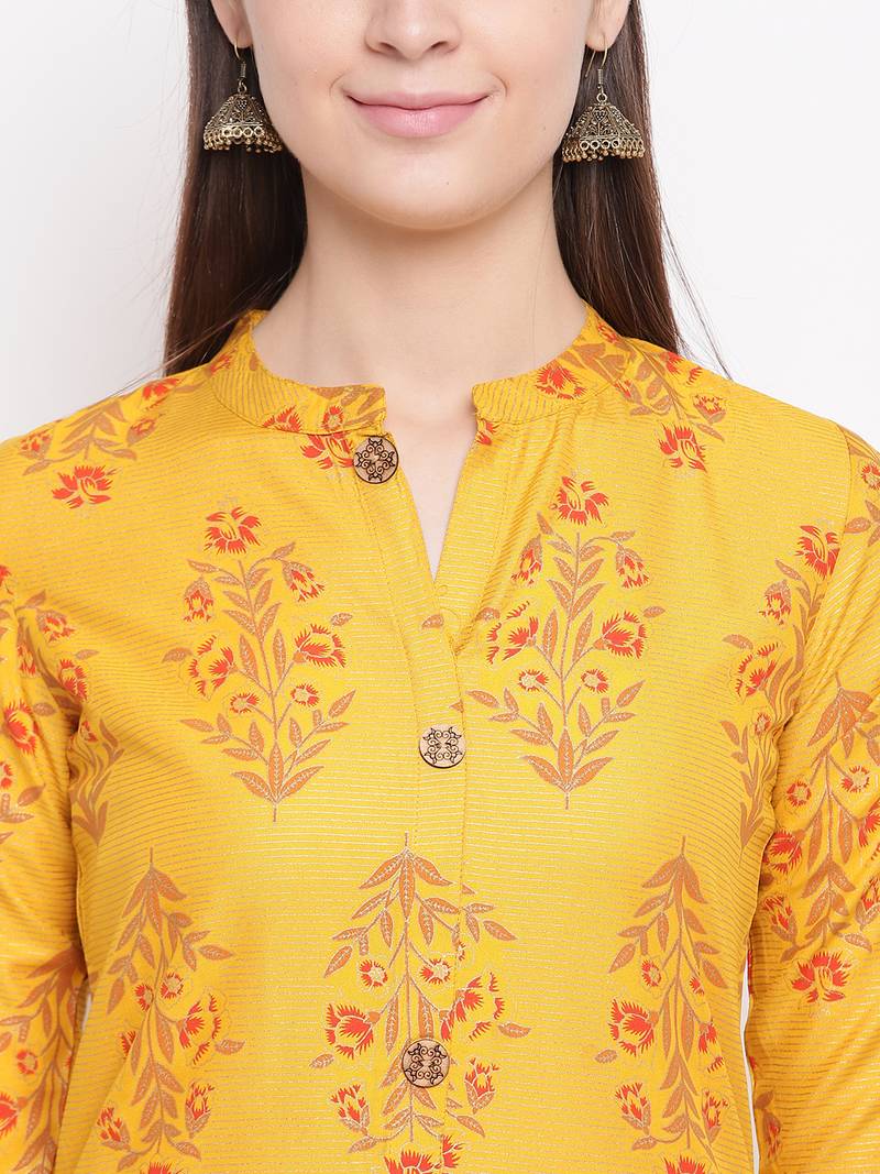 Yellow printed cotton kurti