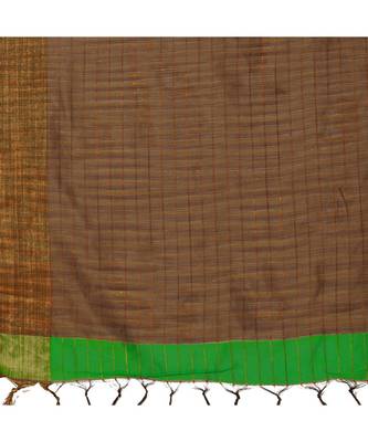 Green & Brown Woven And Tassels Silk Blend Saree With Blouse 5