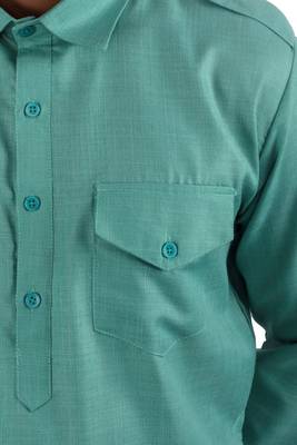 Green plain cotton poly pathani-suits 5