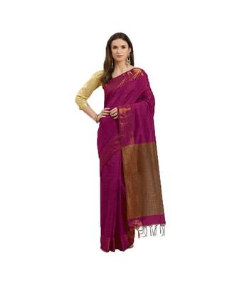 Pink & Brown Woven And Tassels Silk Blend Saree With Blouse 1