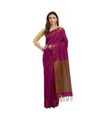 Pink & Brown Woven And Tassels Silk Blend Saree With Blouse