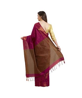 Pink & Brown Woven And Tassels Silk Blend Saree With Blouse 2