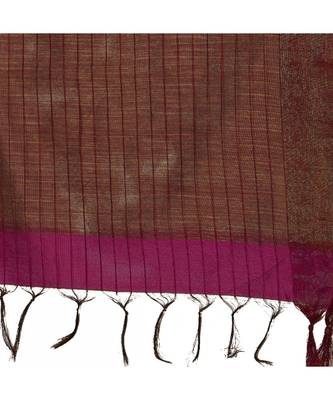 Pink & Brown Woven And Tassels Silk Blend Saree With Blouse 5