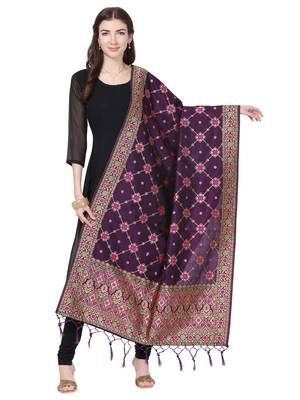 Purple Poly Silk Banarasi Womens Dupatta 1