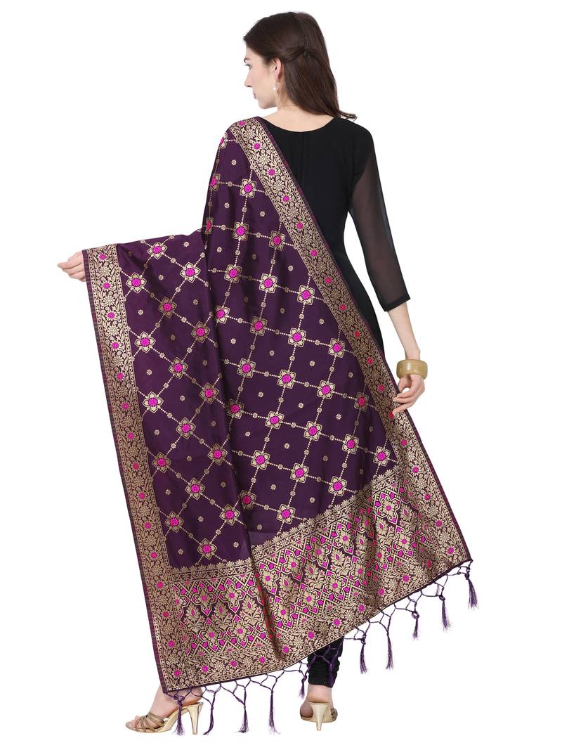 Purple Poly Silk Banarasi Womens Dupatta