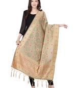Beige Poly Silk Banarasi Womens Dupatta