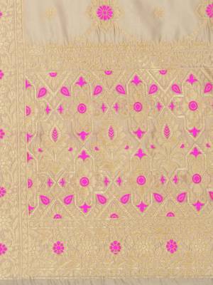 Beige Poly Silk Banarasi Womens Dupatta 4