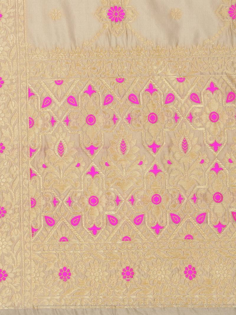 Beige Poly Silk Banarasi Womens Dupatta