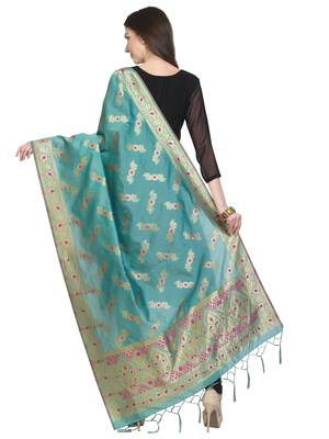 Blue Poly Silk Banarasi Womens Dupatta 3