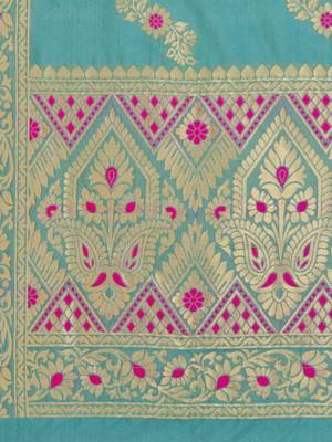Blue Poly Silk Banarasi Womens Dupatta 4