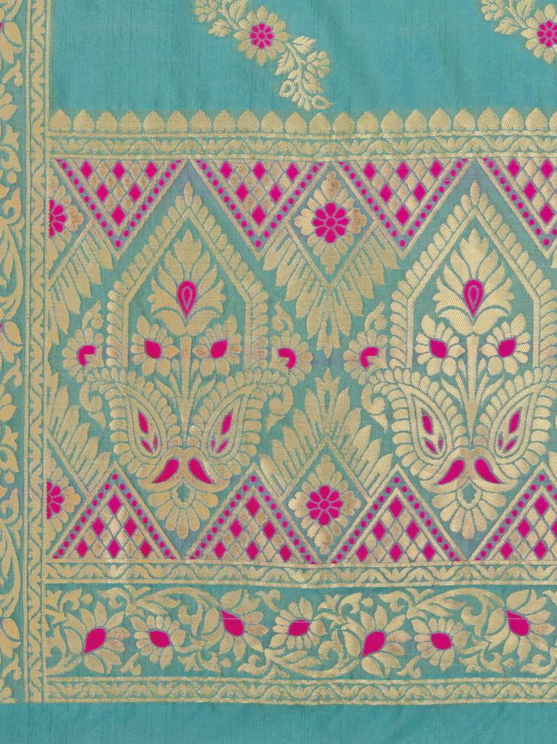 Blue Poly Silk Banarasi Womens Dupatta