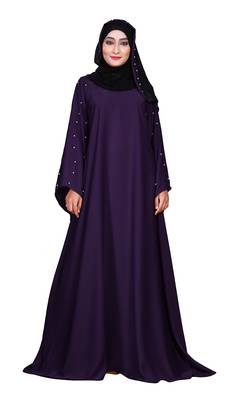 Purple Color Women'S Nida Plain Abaya Burka With Hijab Scarf 1
