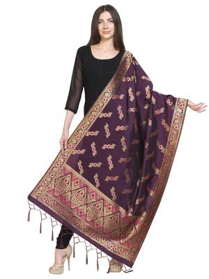 Purple Poly Silk Banarasi Womens Dupatta 1