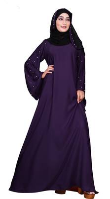 Purple Color Women'S Nida Plain Abaya Burka With Hijab Scarf 2