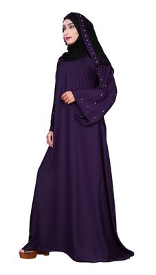 Purple Color Women'S Nida Plain Abaya Burka With Hijab Scarf 3