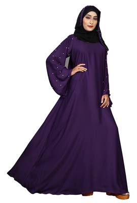 Purple Color Women'S Nida Plain Abaya Burka With Hijab Scarf 4