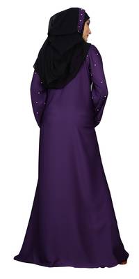 Purple Color Women'S Nida Plain Abaya Burka With Hijab Scarf 5