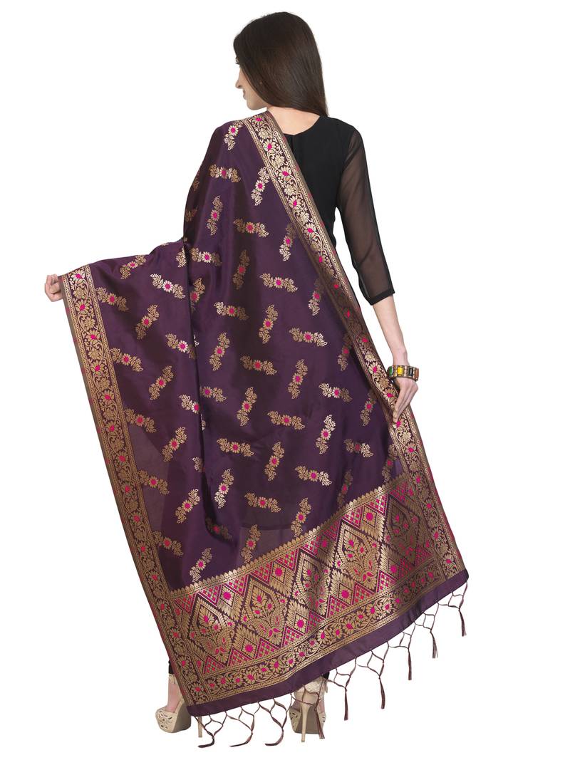 Purple Poly Silk Banarasi Womens Dupatta