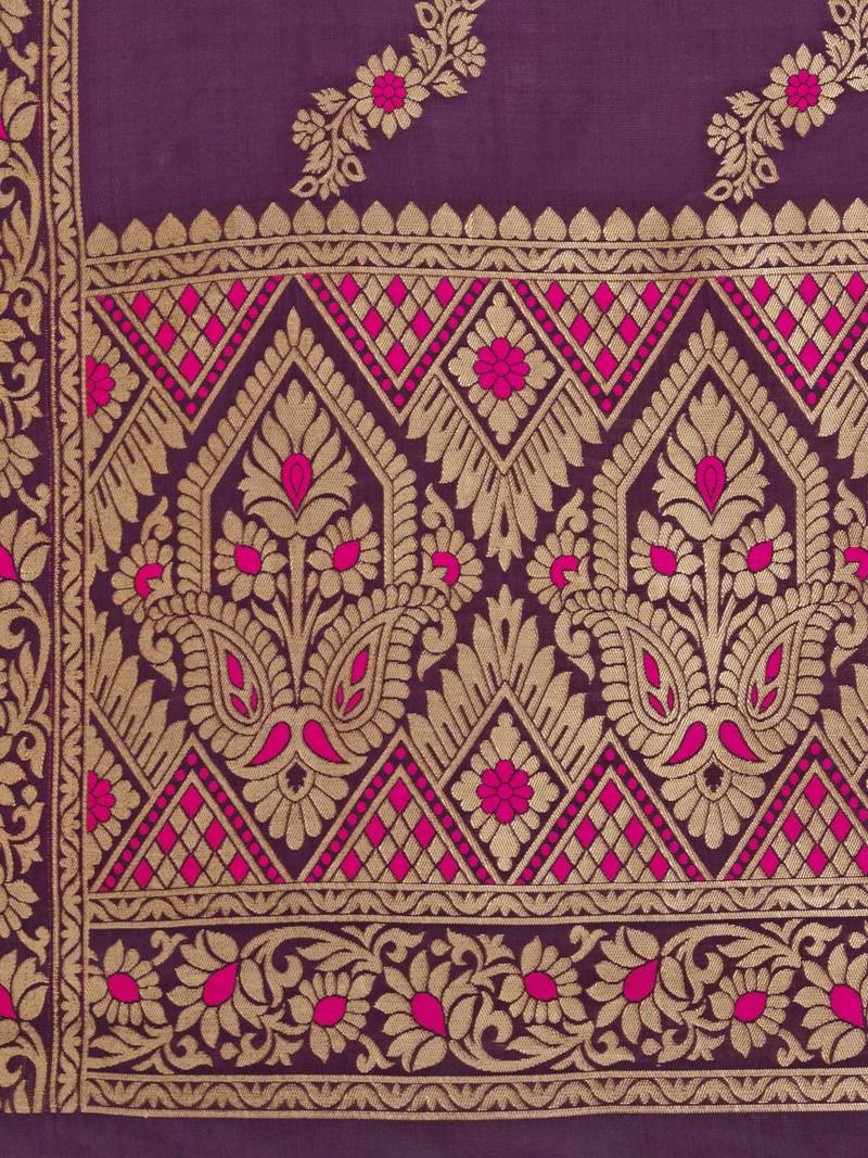 Purple Poly Silk Banarasi Womens Dupatta