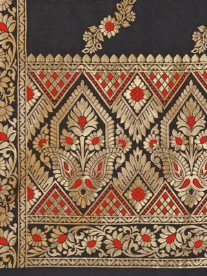 Black Poly Silk Banarasi Womens Dupatta 4