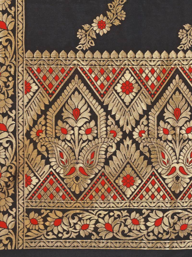 Black Poly Silk Banarasi Womens Dupatta