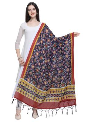 blue Muslin Patola Printed Womens Dupatta 1