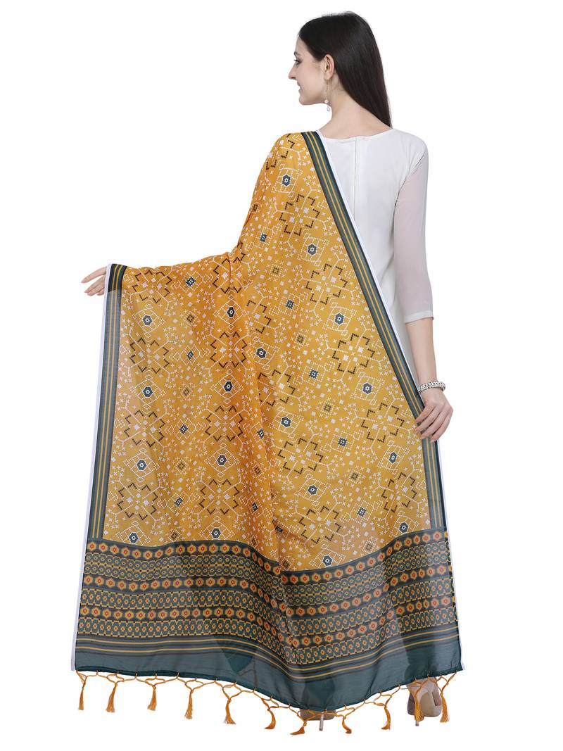 Yellow Muslin Patola Printed Womens Dupatta