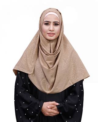 Beige Color Chiffon Embossed Square Scarf Hijab Dupatta For Women 1