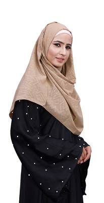 Beige Color Chiffon Embossed Square Scarf Hijab Dupatta For Women 3