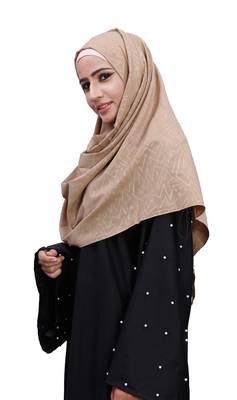 Beige Color Chiffon Embossed Square Scarf Hijab Dupatta For Women 5