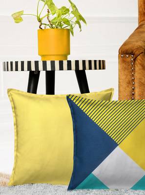 HOUZZCODE Yellow Set of 2 Geometrical Square Cushion Covers 1