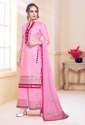 Light-pink embroidered cotton salwar 1