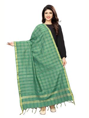 Green Poly Silk Zari Woven Checks Womens Dupatta 1