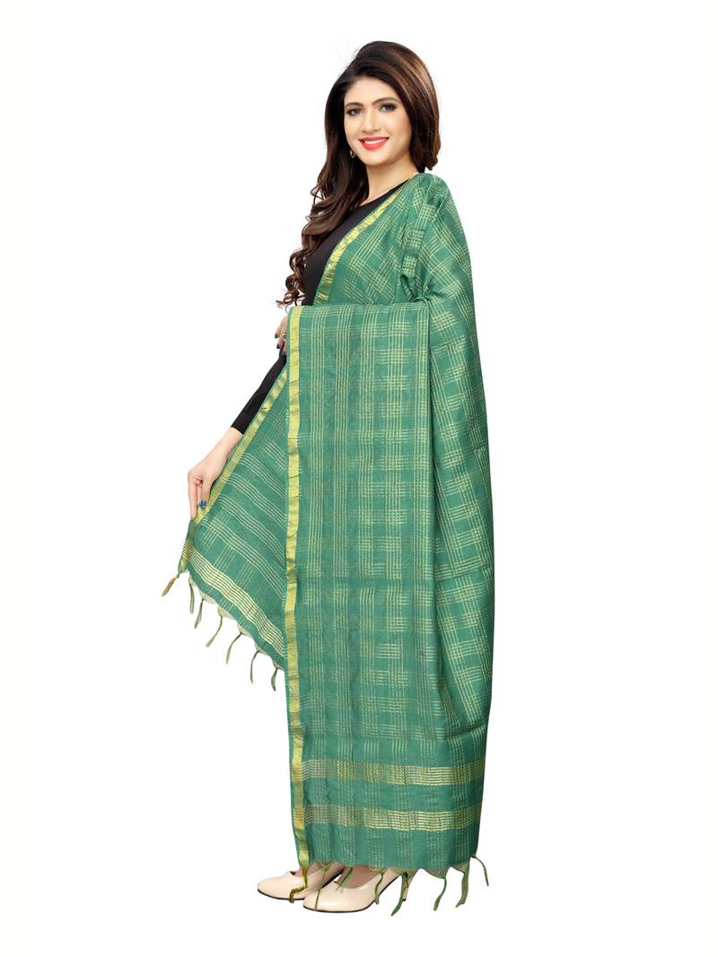 Green Poly Silk Zari Woven Checks Womens Dupatta