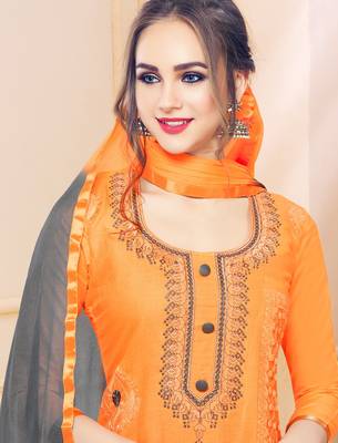 Orange embroidered cotton salwar 2