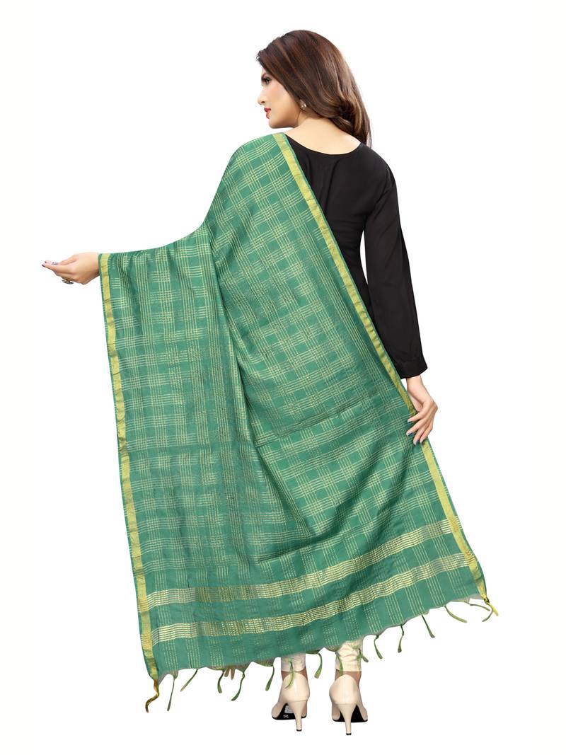 Green Poly Silk Zari Woven Checks Womens Dupatta