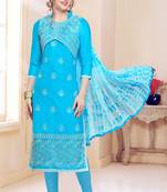 Sky-blue embroidered cotton salwar